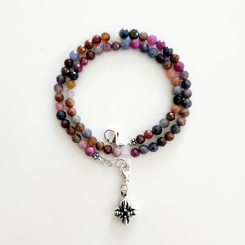 RUBY & SAPPHIRE NECKLACE W/ MINI 925 SILVER DORJE